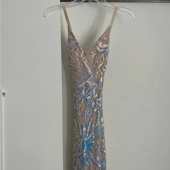 Windsor Tan Holographic Prom Dress - Picture 2 of 6